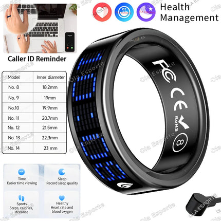 2026 New Smart Ring Men Women LED Display Screen Heart Rate Blood Oxygen Monitoring 5ATM Waterproof Multi Sports Modes SR16 Ring