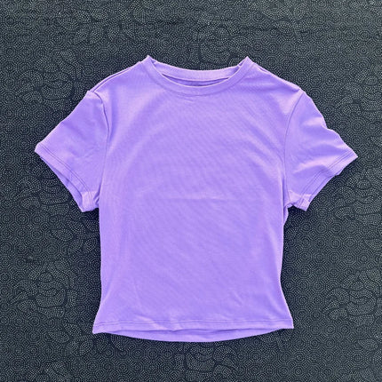 Solid color women's soft breathable yoga short-sleeved comprehensive training tight T-shirt with exposed belly button fitness sh