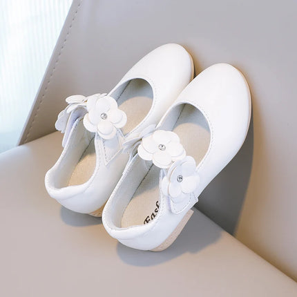Autumn Girl's Mary Janes Appliques Low Heel Beautiful Kids Princess Shoe Three Colors Pointed Toe Breathable Children Shoe 26-36