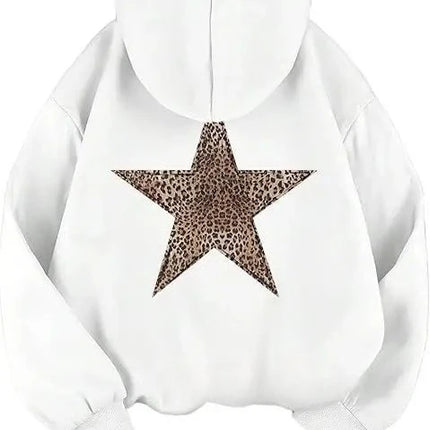 Star Graphic Hoodies Y2k Leopard Print Hooded Sweatshirt Cheetah Hoodie Fashion Casual HipHop Sweatshirt Harajuku Unisex