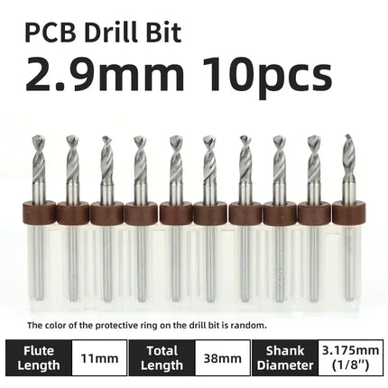 PCB Drill Bit 10pcs Tungsten Steel Micro Diameter Drill Bit Set 1/8 "Fixed Handle Mini Cnc Drill Bit 0.1-3.175mm