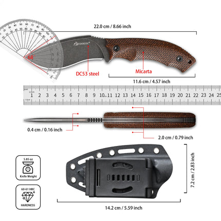 SDOKEDC Fixed Blade Knife DC53 Steel G10 / Material Handle, Outdoor Camping Hunting Survival EDC Hand Tool with Sheath