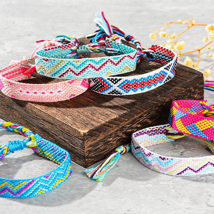 12/24/36pcs Random Bohemian Woven Bracelet Set with Tassel Colored Hand Woven Bracelet, Adjustable Ethnic Style Jewelry