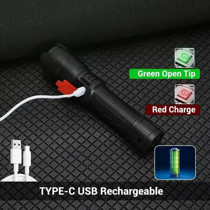 High Strong Power Led Flashlights Tactical Flash Light Torch Ultra Bright Lamp USB Charging Camping Fishing Defensa Zoom Lantern