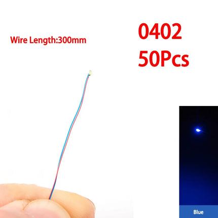50pcs/bag 0402 0603 0805 1206 SMD Lamp Wired Micro Litz Led Pre-Soldered Chip Wired 30cm 3V DIY Railway Models Scenes Toy Light