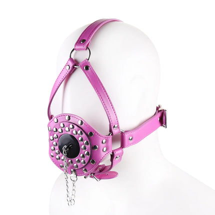 Fetish Head Harness with Mouth Gag & Removable Cover Drool Gag BDSM Slave Bondage Gear Adult Sex Toy for Role Play Games Tool