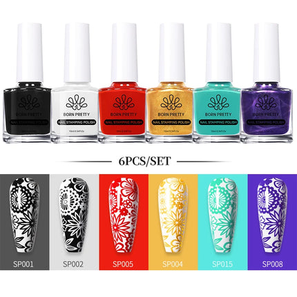 BORN PRETTY 4/6/8pcs Black White Nail Stamping Polish Varnish Set Kits Gold Silver for Nail Art Plates Stamp Oil Stamping Series