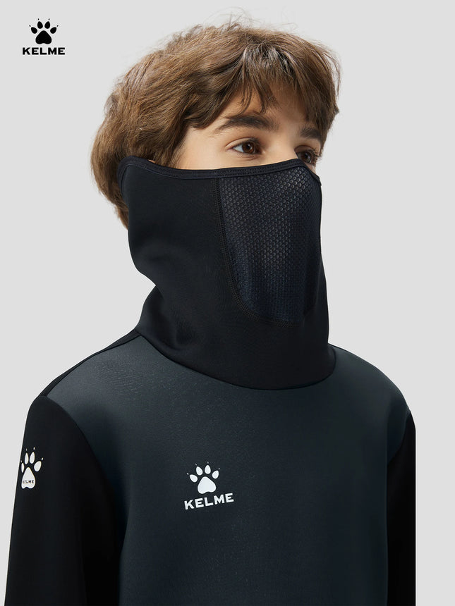 Kelme Children's Football Training Clothes Warm High Neck Hoodie Running Windproof Long Sleeve Face Mask Hoodie