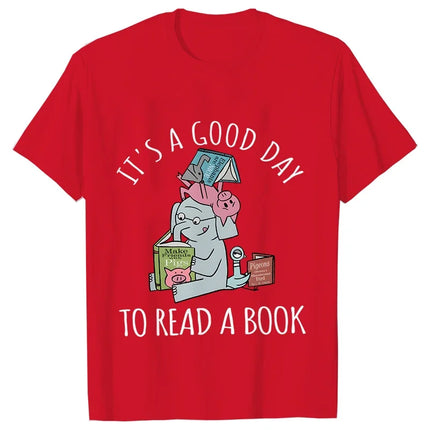 Its A Good Day To Read  T-shirts Women Book Lover Teacher Tshirts Elephant Cartoon Women's Clothing Vintage Women T-Shirts Tops