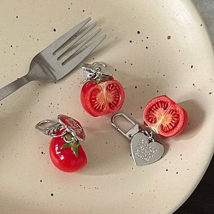 3D Red Tomato Keychain Resin Fruit Charm Cute Pendant for Phone Case/Bag Ideal Birthday Gift for Women And Girls