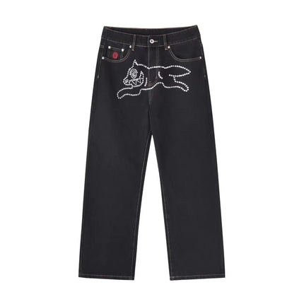 2026 Classic Printed Men Straight Denim Pants Loose Fit YKK Zipper Casual Denim Jeans Pants Trousers