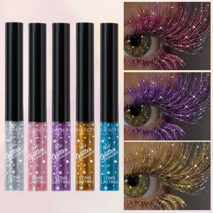 5colors Shining Diamond Mascara Waterproof Glitter 3D Volume Eyelashes Quick Dry Sequins Lashes Festival Party Makeup 5ml