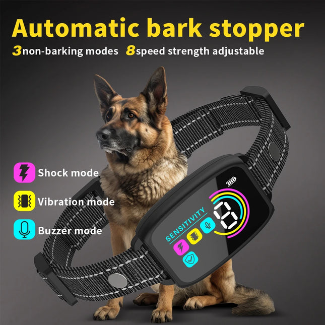 Automatic Anti-Bark Dog Training Collar Type-C Rechargeable Dog Trainer Electric Shock Vibration Buzzer Waterproof