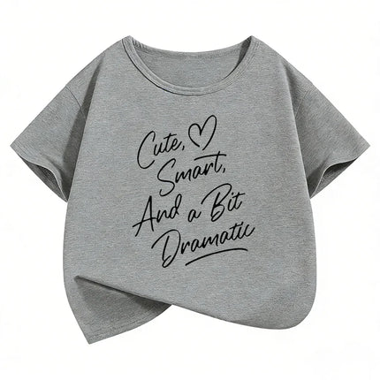 Cute Smart Dramatic Letter Printed T Shirts Short Sleeve Kids Children's T-shirt Boys Girls Summer Spring Casual Top Tee Shirt