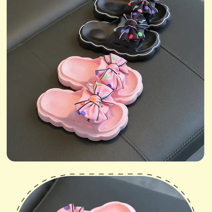 Children Slippers Girls Wearing Soft Soled Slippers Outside Cute Bow Anti Slip Bathroom Slippers Contrast Color Kid Slippers