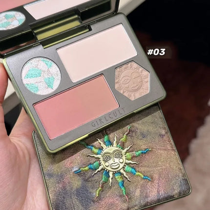 Makeup Girlcult All In One Multifunctional Face Palette Blush Highlighter Contour & Bronzer Powder & Cream for Flawless Glow