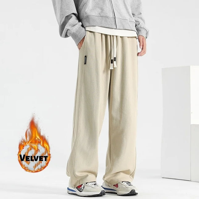 Velvet Trousers Men's Sweatpants Straight-Leg Loose-Fit Wide-Leg Trousers Men's Sports Casual Trousers Soft