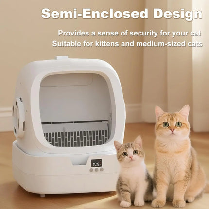 Self-Cleaning Cat Litter Box, APP Control, Weight Monitoring, Ultra-Quiet, Safe for Medium Cats & Kittens, White