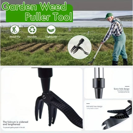4-Prong Weeder with Long Handle,Durable Stainless Steel, Ergonomic Grip for Easy Weeding, No Bending or Kneeling Needed