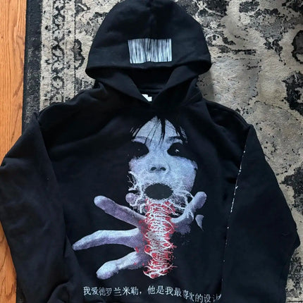Harajuku Drolandmiller Green Kiss Hoodies Women Gothic Punk Streetwear Grunge Sweatshirt Oversized Hip Hop Hoodie Y2k Clothes