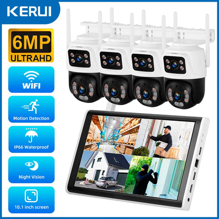 KERUI 6MP Full HD 8CH Wireless NVR Security WIFI IP Dual Lens Camera System Kit Outdoor Surveillance CCTV Audio Video Recorder