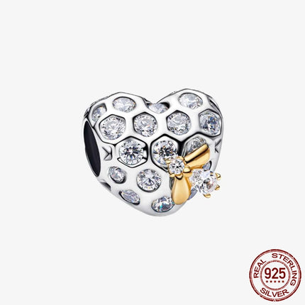 Key & Lock 925 Sterling Silver Pave Moon Heart Flower Dangle Charms Fit Original Bracelet Beads Jewelry DIY Gift plata de ley