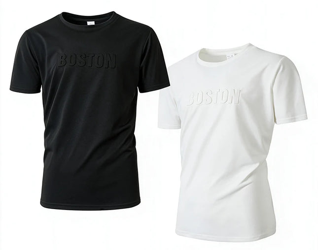 Men Embossed Letter Short Sleeve T Shirt Soft Stretch Regular Fit Versatile Daily Street Vacation Leisure Summer Casual Tops
