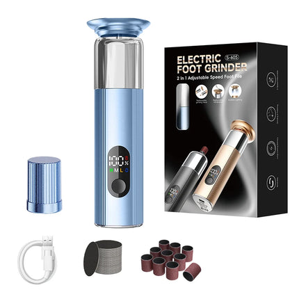 2-in-1 Electric Foot Grinder & Nail Grinder with 60 Sanding Discs Anti-Slip Striped Grip Aluminum Alloy Electric Callus Remover
