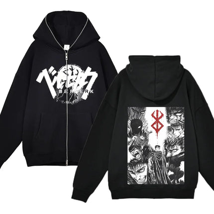 European and American fashion zippered sweatshirt Full Zip Up Hoodies Anime women's hoodie unisex hip-hop street outfit Guts Gra