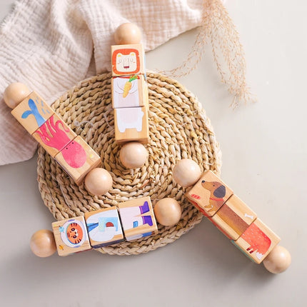 Baby Wooden Rattle Montessori Toy Hand-on Develop Ability Toy Newborn Soothing Toy 0 12 Months Rotating Puzzle Educational Toy