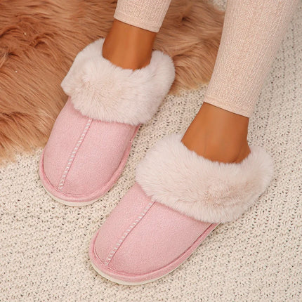 Closed Toe Warm Cotton Slippers Women Faux Fur Thick Plush Winter Home Shoes Woman Lightweight Casual Indoor Slides Female