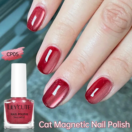LILYCUTE 7ml Cat Magnetic Nail Polish Colorful Bright Shining Pearl Effect Nail Art DIY Decoration No Need of Lamp to Cure