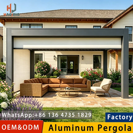 Aluminum Electric Louvred Gazebo, Bioclimatic Pergola 5x3 4x5 Custom Outdoor Garden Structure for Villa Home
