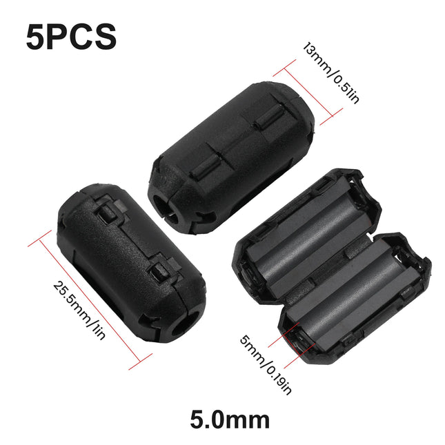 5Pcs 3.5/5/7/9/13mm Toroidal Core Ferrite Bead Clip Choke EMI RFI Noise Filter Clip For USB/Video Cable Power Cord
