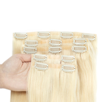 Invisible PU Weft Clip In Extension Human Hair Injected Clip in Hair Weft Machine Remy 12"-24" 7Pcs Silk Straight Clip On Hairs