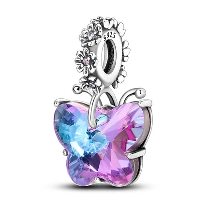 925 Sterling Silver Purple Series Butterfly Aries Gemini Safety Chains Fit Original Bracelet DIY Jewelry Making Gift For Women