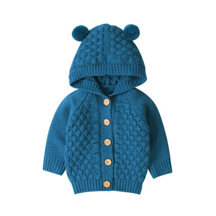0-24months Baby Boys And Girls Solid Color Sweater Coat Long Sleeve Thermal Hooded Knitted Sweater For Infant