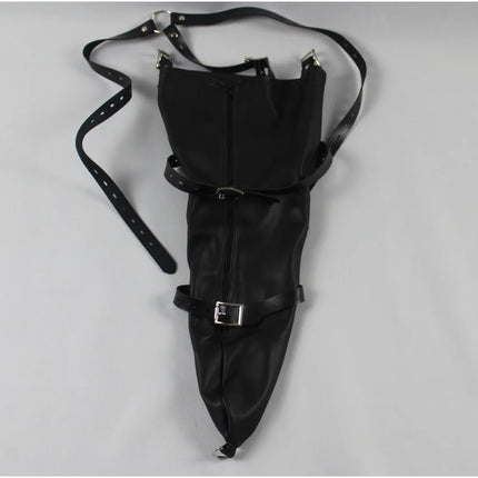 Leather Tight Single Glove Straight Arm Binder Over Shoulder Straps BDSM Bondage Arm Cuffs Zipper Body Harness Adult Roleplay