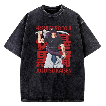 Anime Jujutsu Kaisen Choso Print T Shirt Men Women Y2k T-shirts Vintage Washed Cotton Tee Harajuku Male Short Sleeve Tshirt