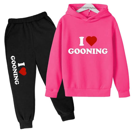 Funny I Love Gooning Kids Spring Autumn Casual Letter Print 2pcs Hoodie+Pants Tracksuits 2-13 Years Boys Girls Outfits Clothes