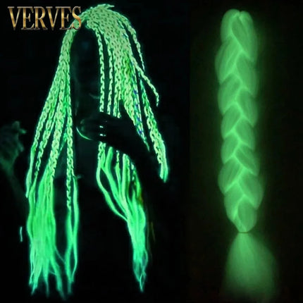 VERVES Light Synthetic Braids 24 Inch Ombre Braiding Hair Extensions Jumbo Braid Shining In The Dark Luminous Braided Pink Green