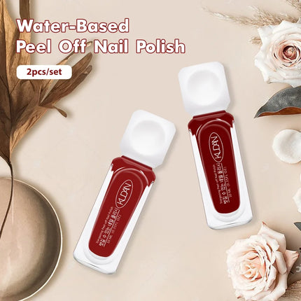 2pcs/set 10ml Water-Based Peel-Off Nail Polish Kit Red Pink Long Lasting Quick Drying No Lamp Needed Nail Art Nail Supplies