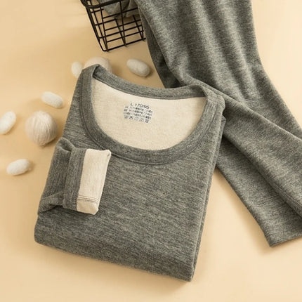 Thiened Fce Warm Underwear Set for Women round Ne Close-Fitting Pure Color Home Clothes Winter Thermal Suit