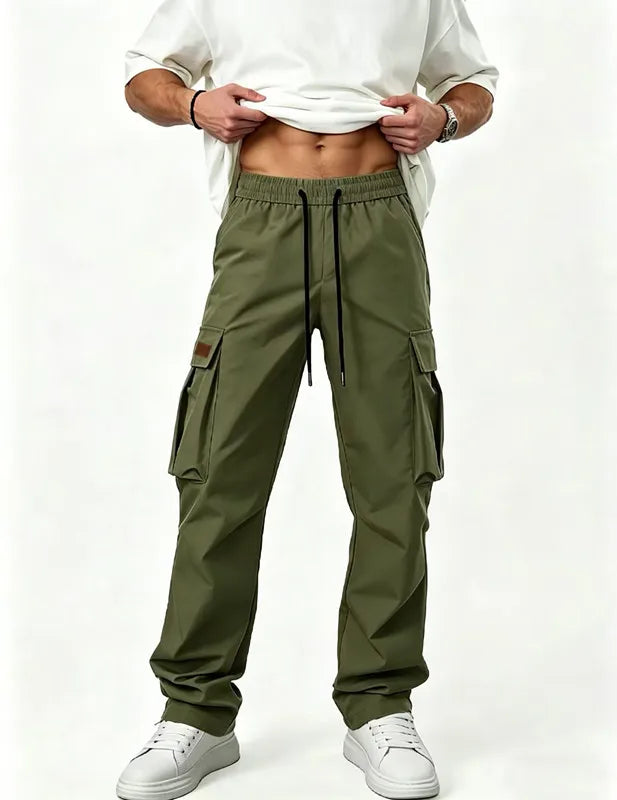 2026American style high street multi pocket workwear pants for men's new trendy loose straight leg versatile casual long pants