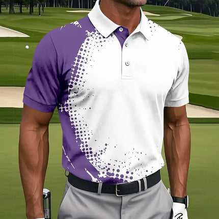Men's Geometric Golf Sports Polo Shirts Short Sleeve Collared Shirts Casual Athleisure Buttons Summer Spring