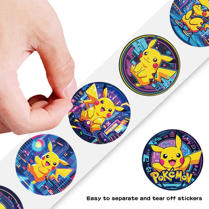 500 Pcs Pikachu Roll Stickers Pokemon DIY Cartoon Style Waterproof Reward Labels for Gift Sealing Laptop Water Bottle Decor