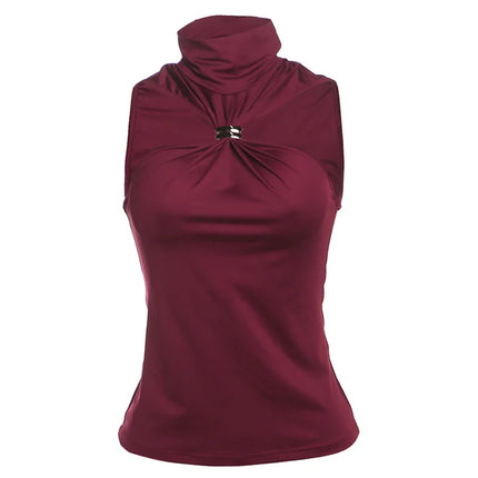 Weird Puss Metal Knot Tank Tops Women 2025 Summer Solid Pleated Sleeveless Stretch Simple Basic Streetwear Skinny Casual Vest