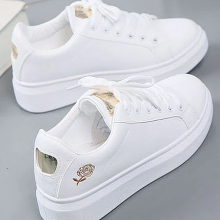 Women Leather Pu Casual Shoes New 2025 Woman Shoes Fashion Embroidered White Sneakers Breathable Flower Lace-Up Women Sneakers