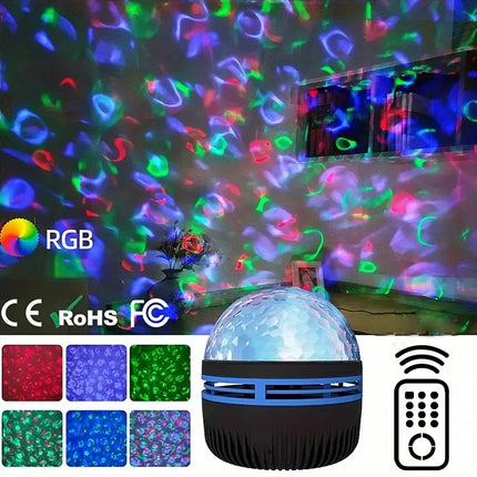 LED Starry Galaxy Ocean Wave Projector RGB Smart Remote Control Lamp KTV USB Christmas Lights Auto Rotate for Home Bedroom Decor