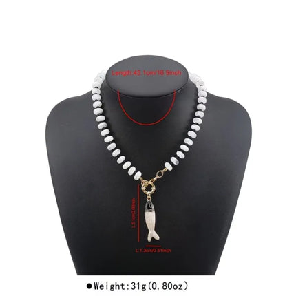 Bohemian Colorful Resin Beaded Necklace for Women Vacation Style Enameled Small Fish Collarbone Accessory